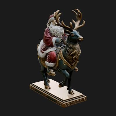 Santa on Reindeer Statue Design 2 3D Print Model