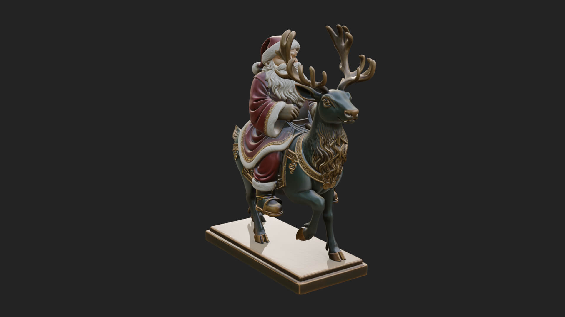 Santa on Reindeer Statue Design 3 3D Print Model 3D Model