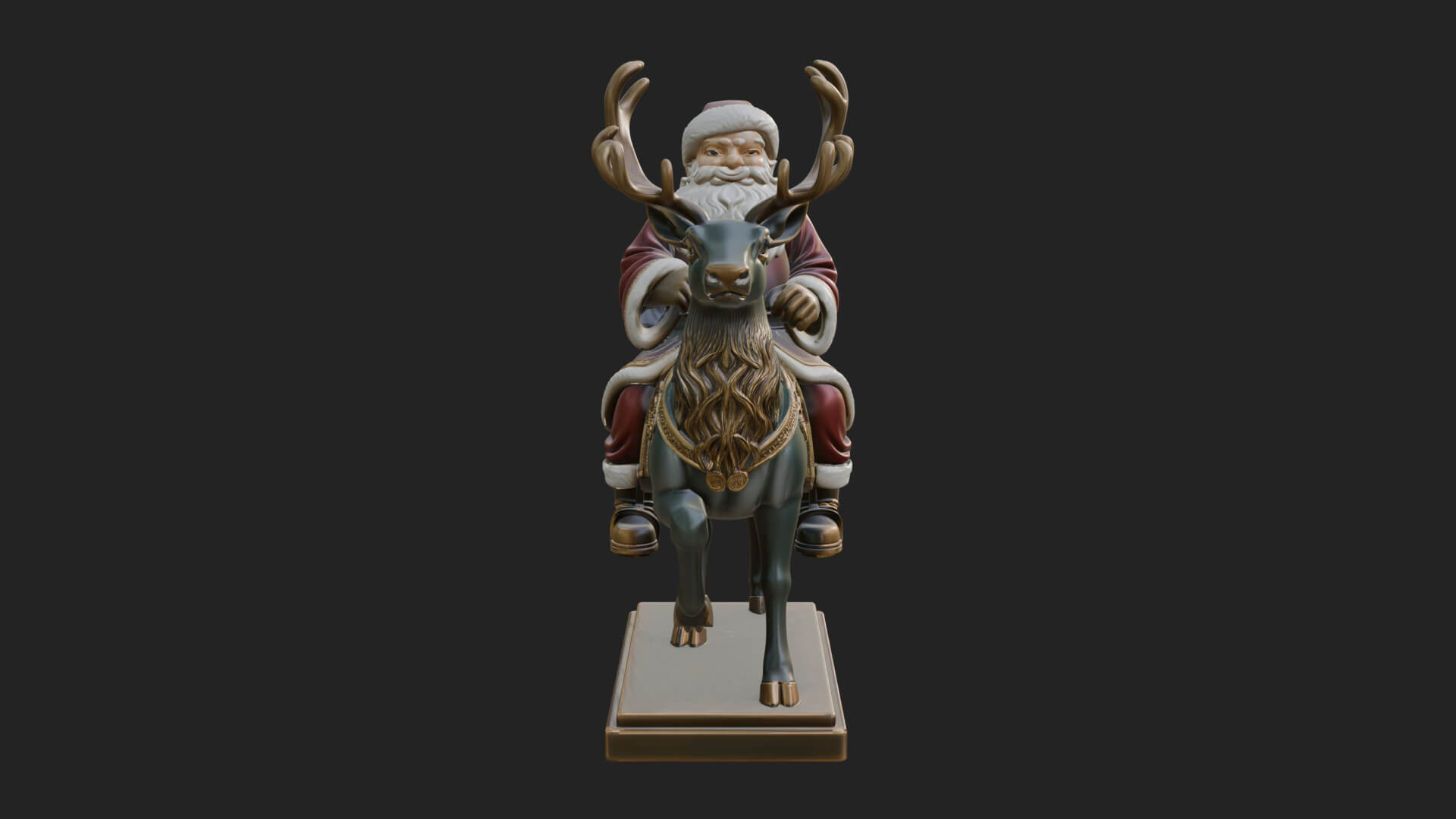 Santa on Reindeer Statue Design 3 3D Print Model 3D Model