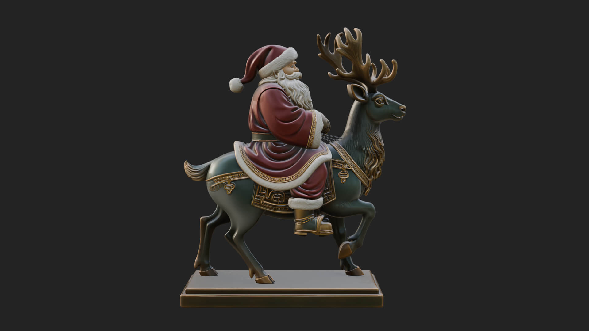 Santa on Reindeer Statue Design 3 3D Print Model 3D Model