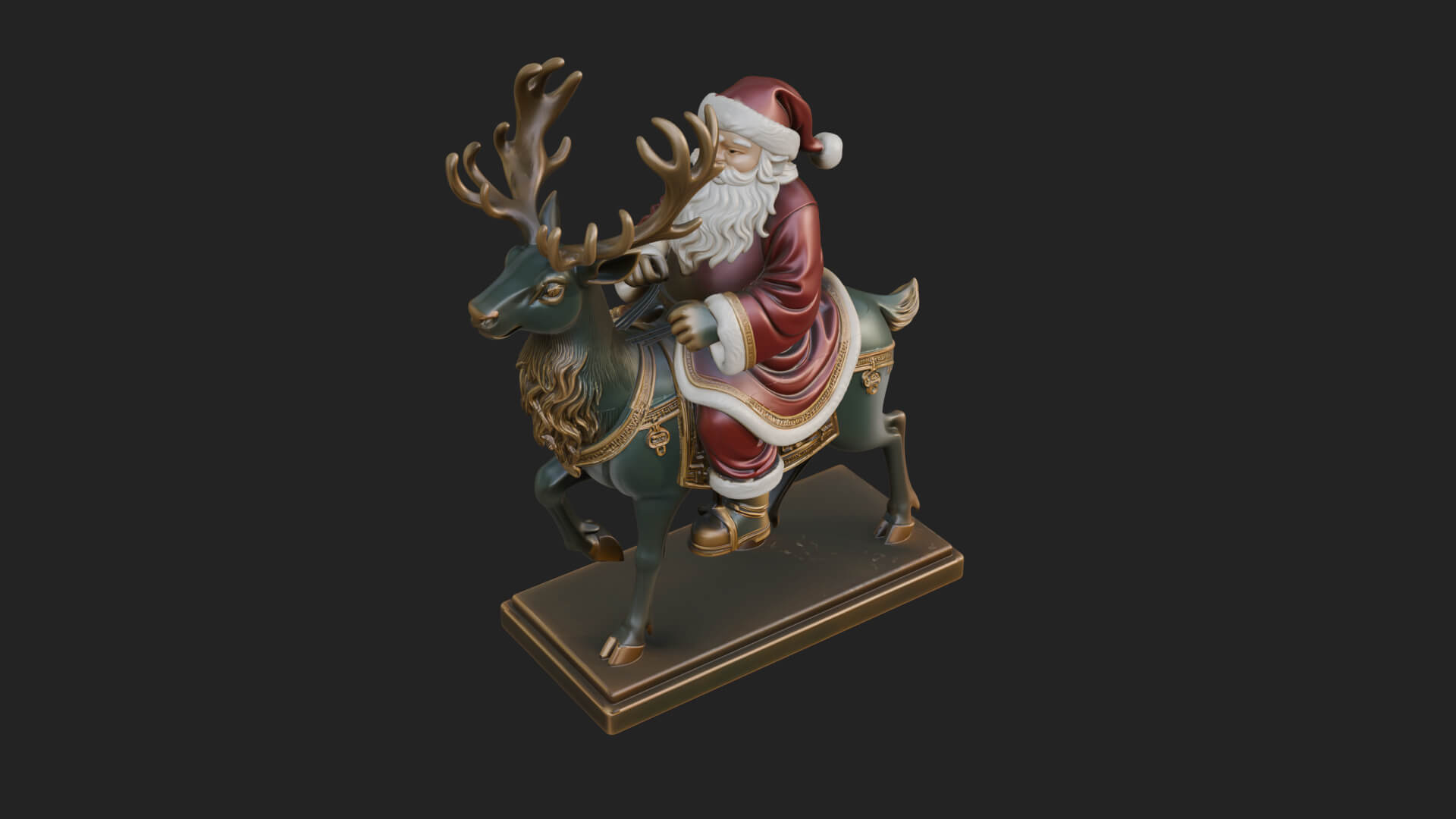 Santa on Reindeer Statue Design 3 3D Print Model 3D Model