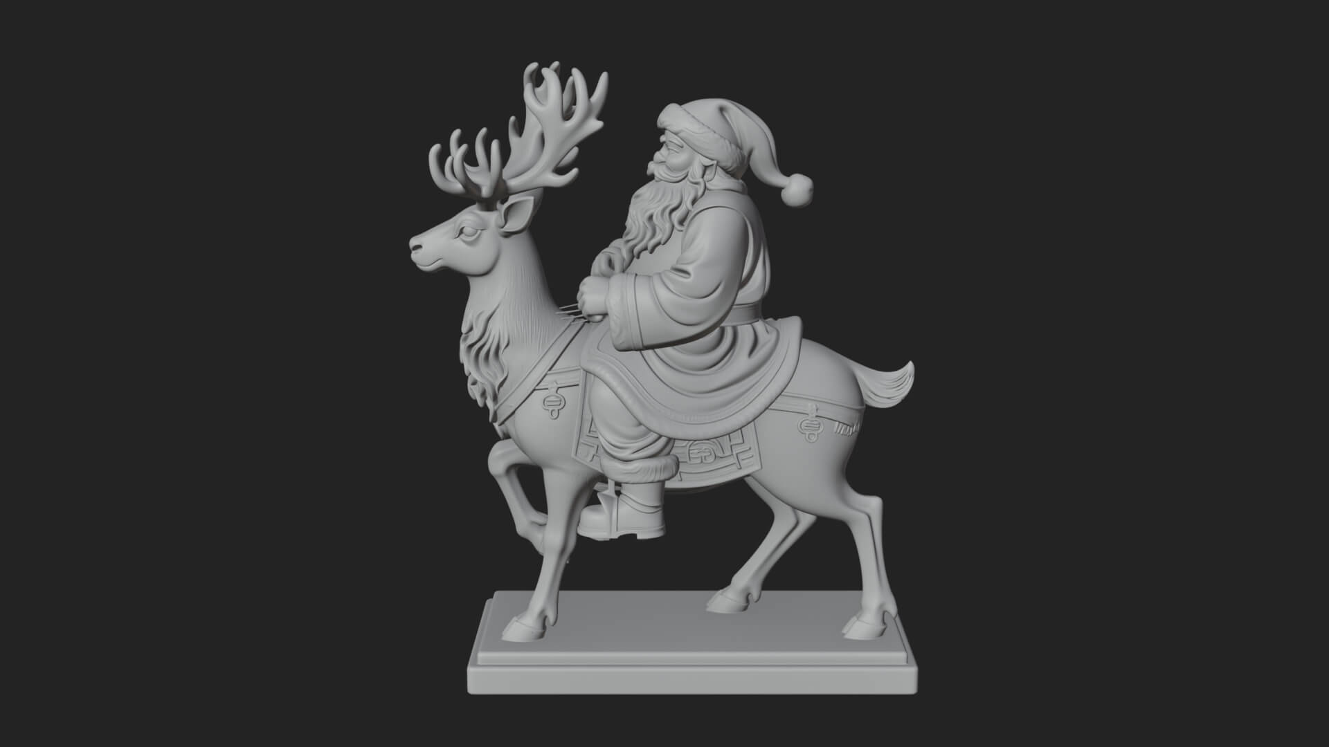 Santa on Reindeer Statue Design 3 3D Print Model 3D Model