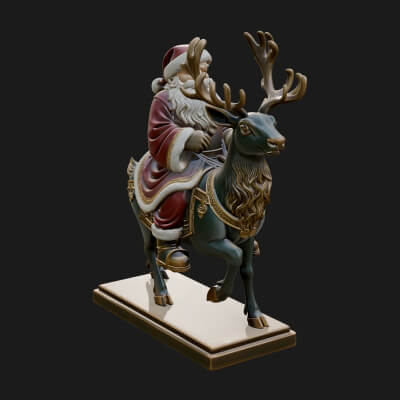 Santa on Reindeer Statue Design 3 3D Print Model