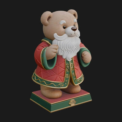 Santa Robe Teddy Bear Statue Design 1 3D Print Model