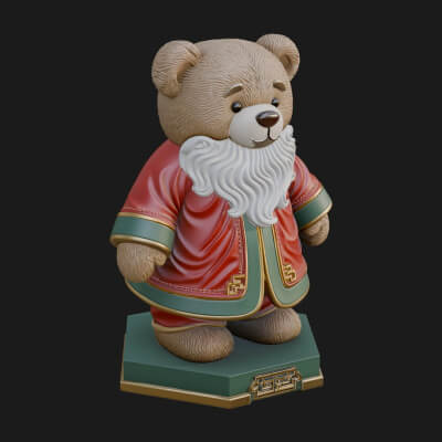 Santa Robe Teddy Bear Statue Design 2 3D Print Model