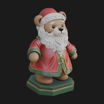 Santa Robe Teddy Bear Statue Design 4 3D Print Model