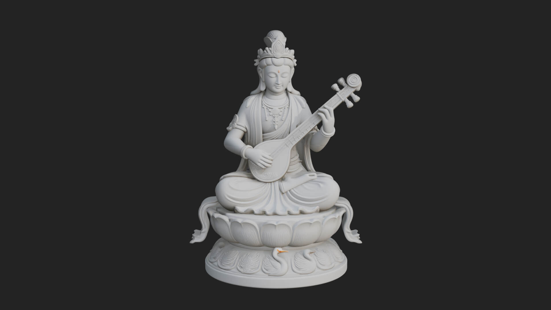 Saraswati with Veena Statue Design 1 3D Print Model 3D Model