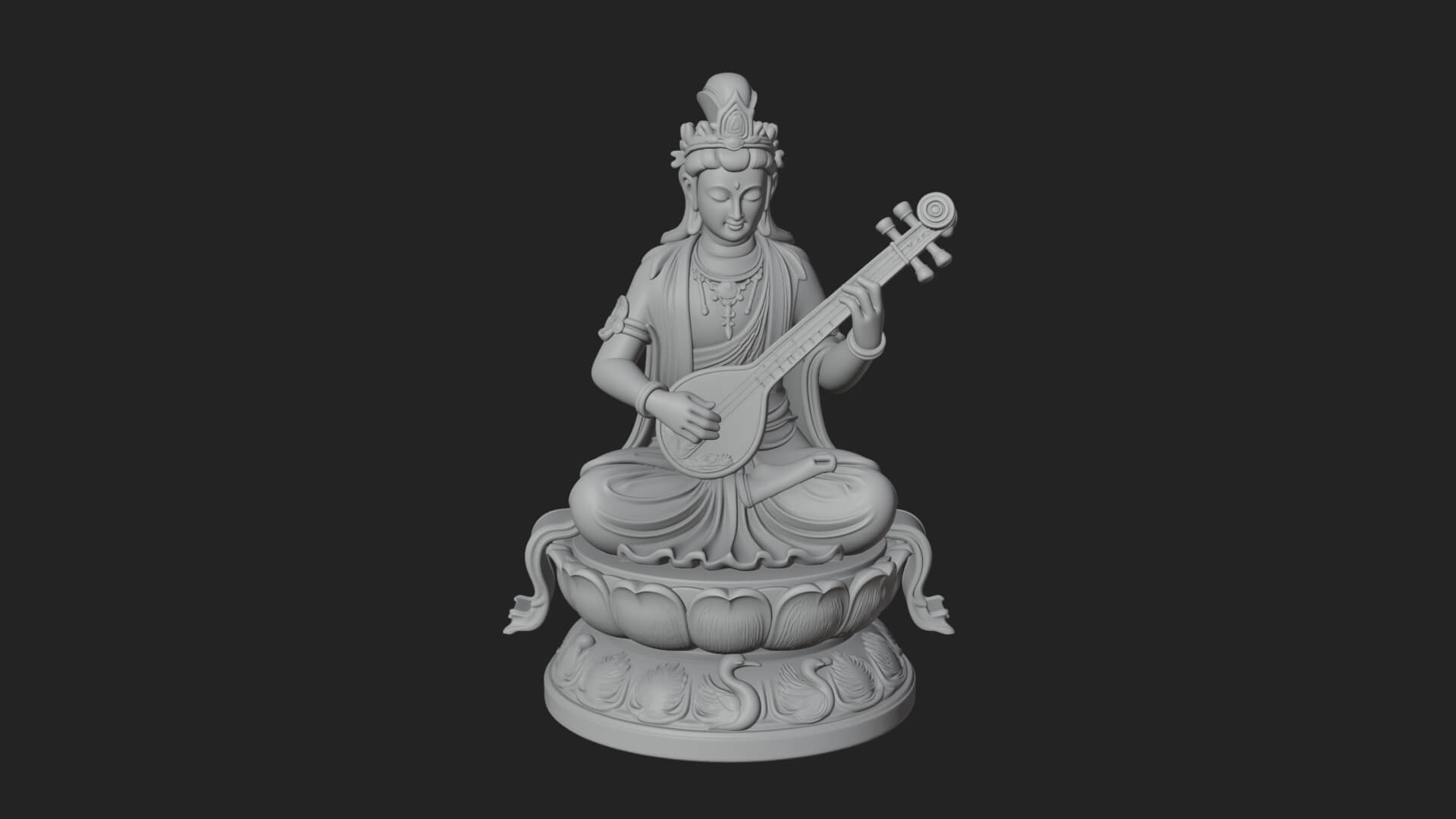 Saraswati with Veena Statue Design 1 3D Print Model 3D Model