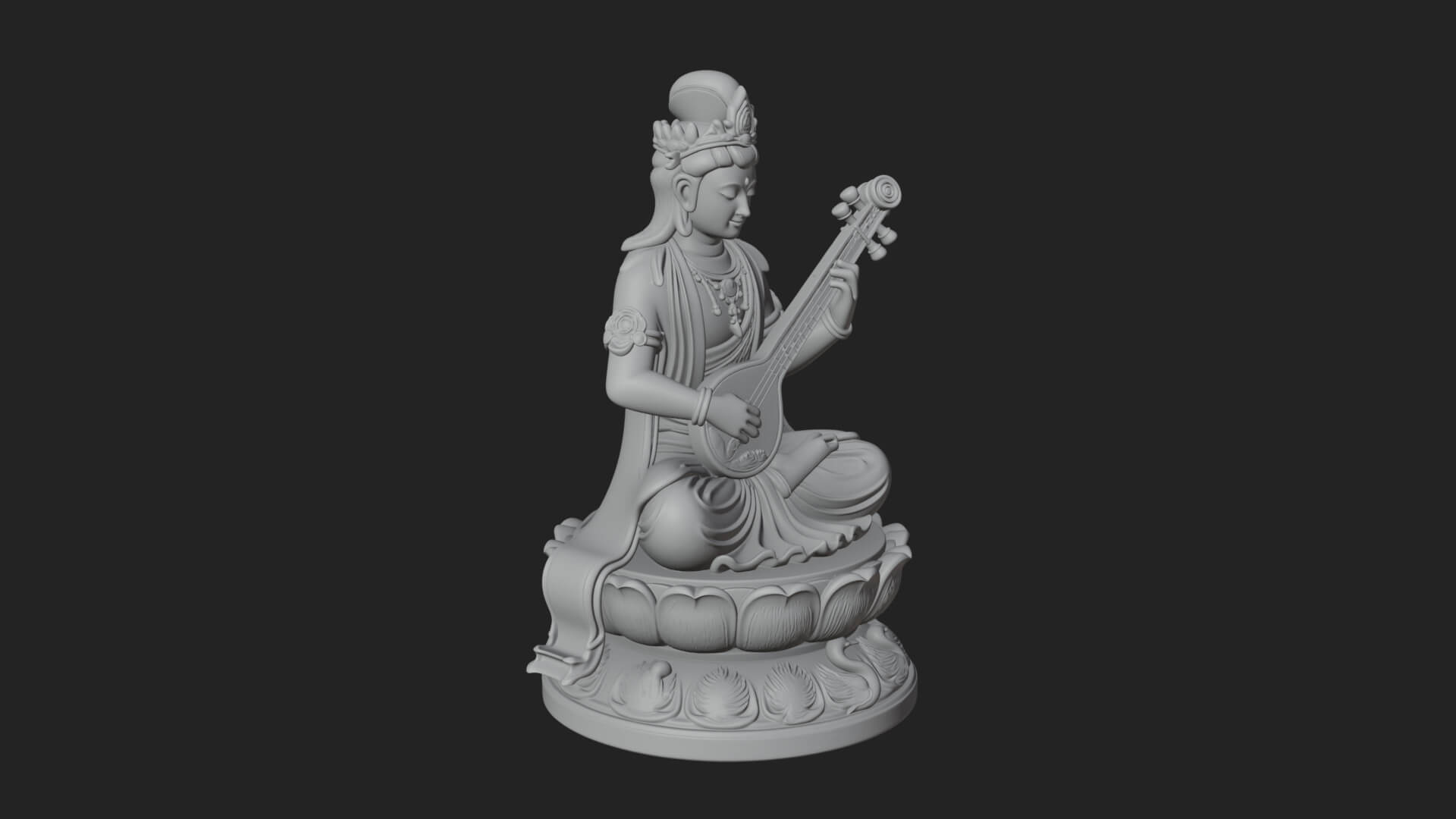 Saraswati with Veena Statue Design 1 3D Print Model 3D Model