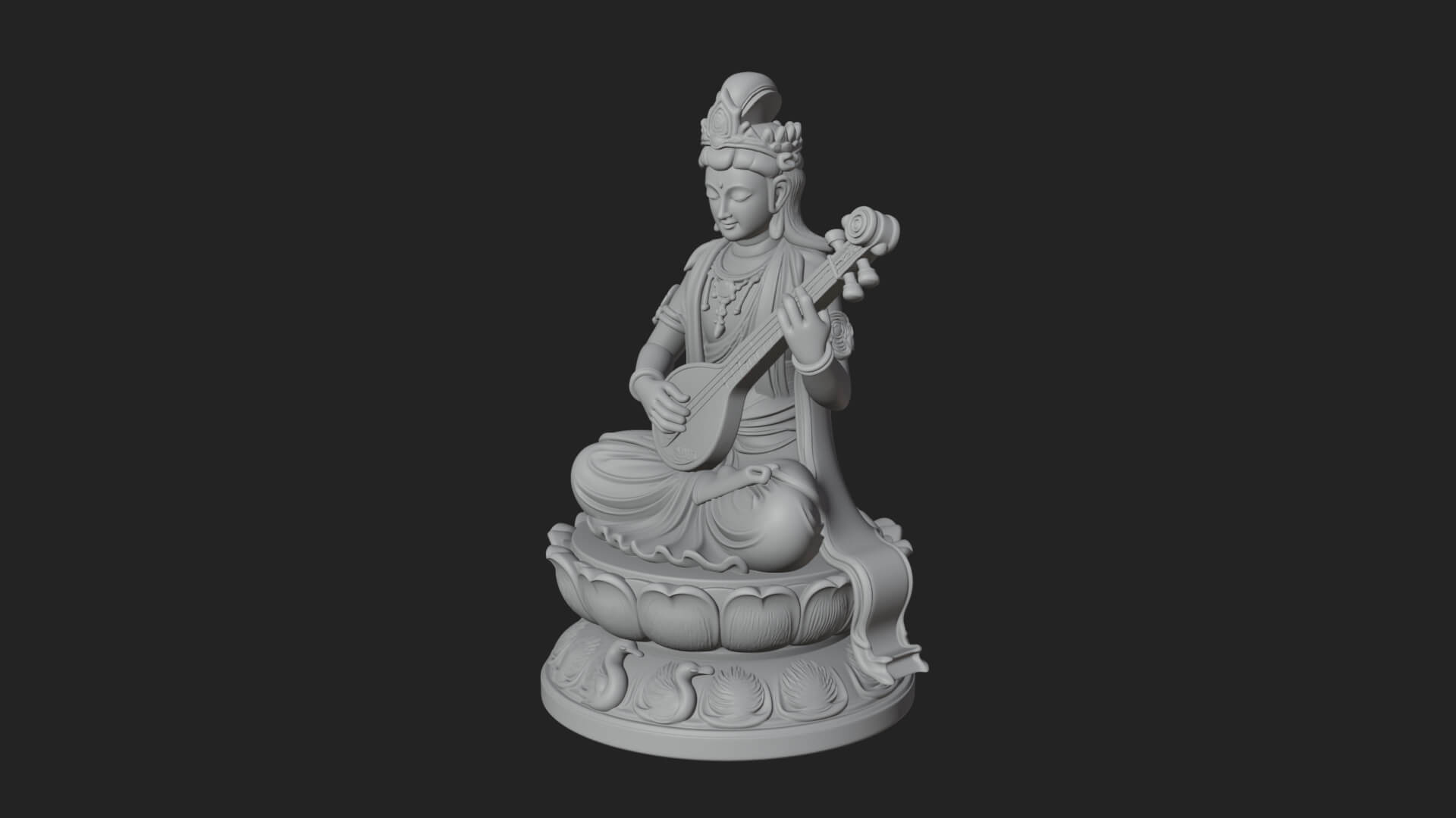 Saraswati with Veena Statue Design 1 3D Print Model 3D Model