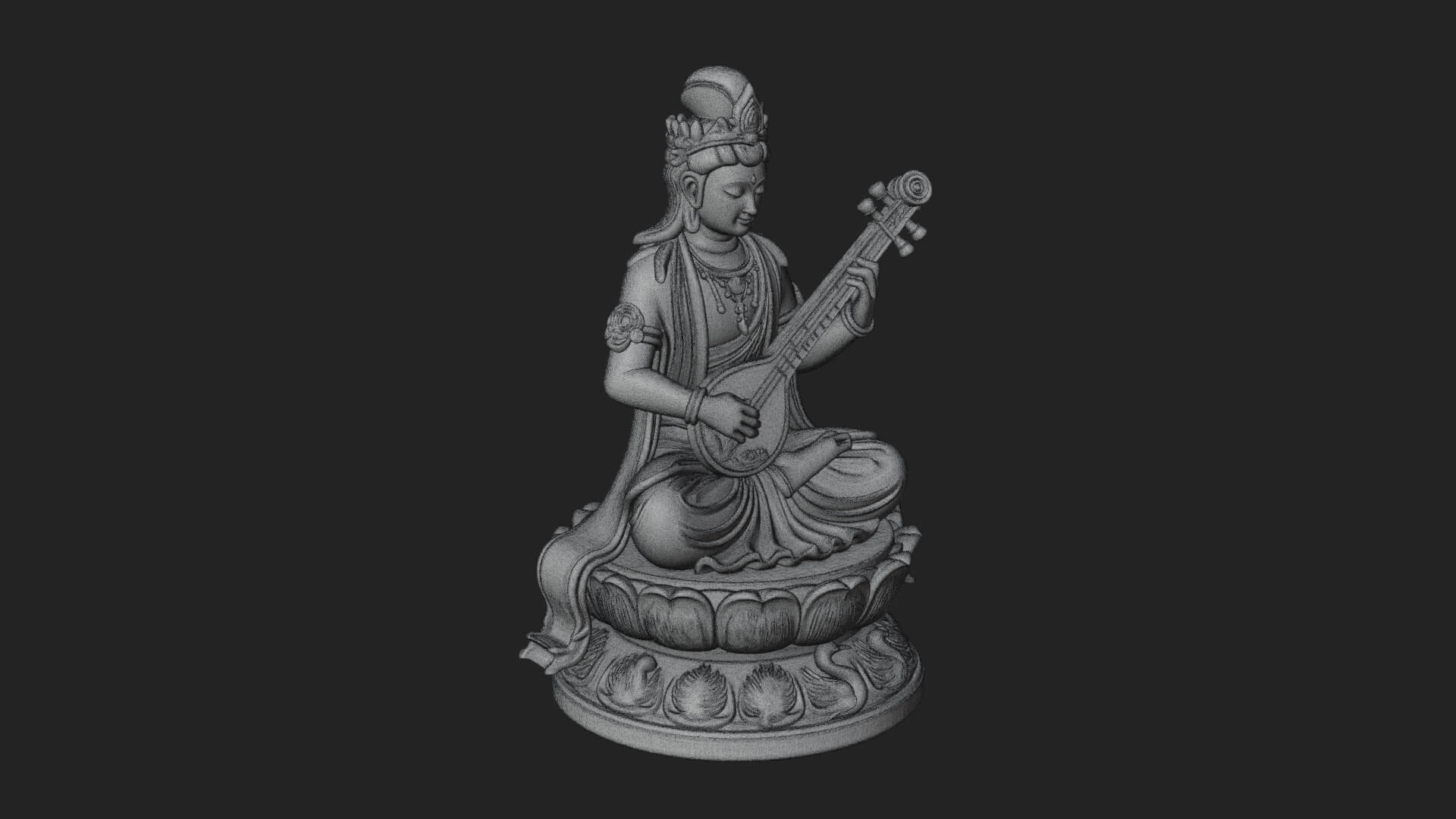 Saraswati with Veena Statue Design 1 3D Print Model 3D Model