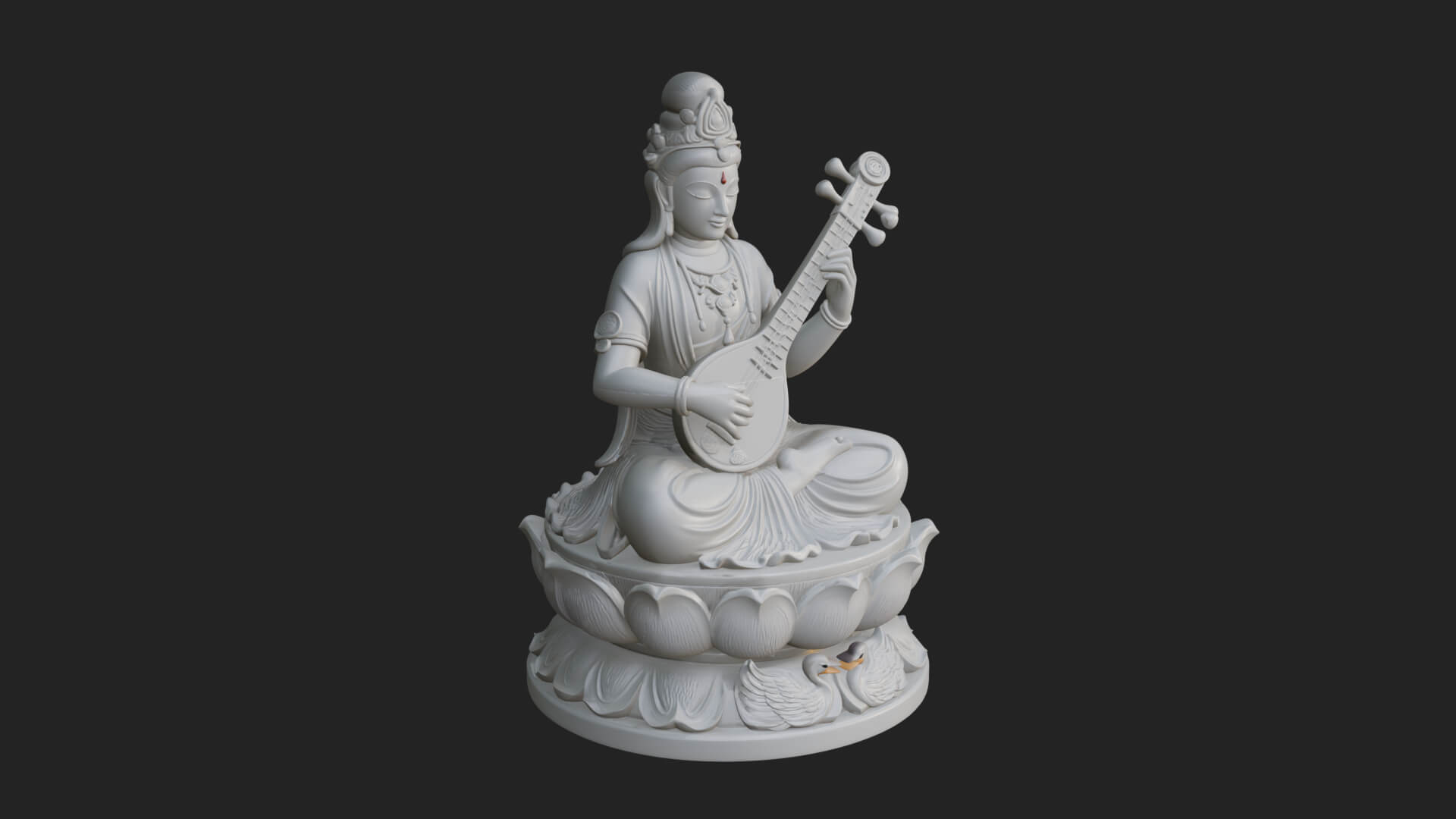 Saraswati with Veena Statue Design 2 3D Print Model 3D Model
