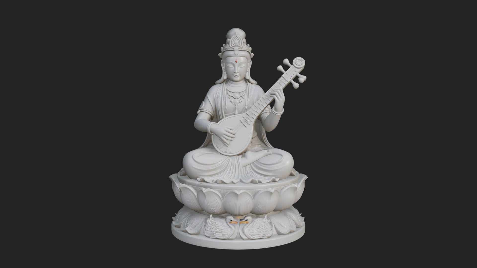 Saraswati with Veena Statue Design 2 3D Print Model 3D Model