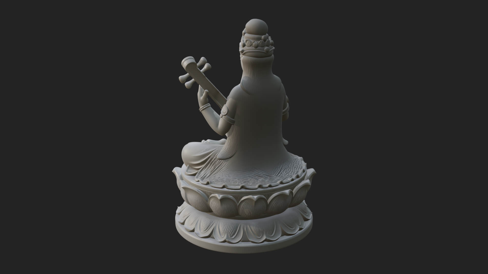 Saraswati with Veena Statue Design 2 3D Print Model 3D Model