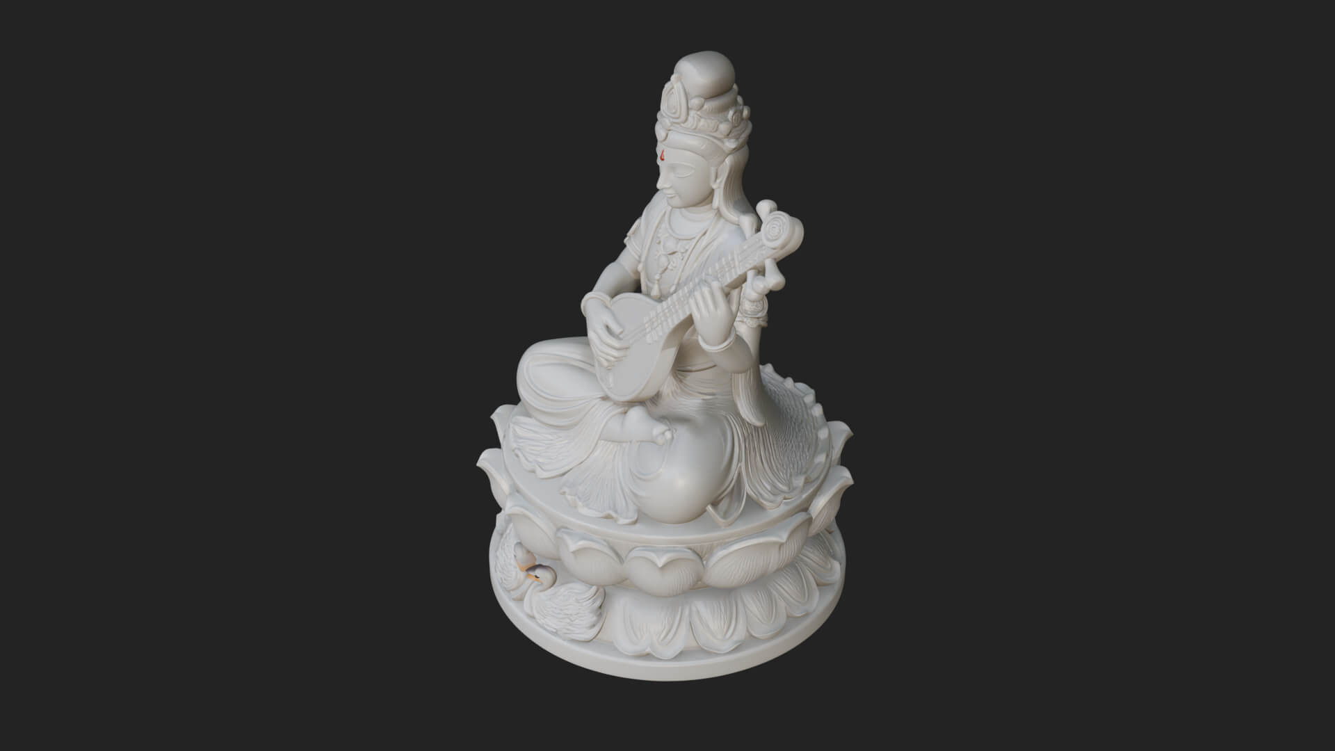 Saraswati with Veena Statue Design 2 3D Print Model 3D Model