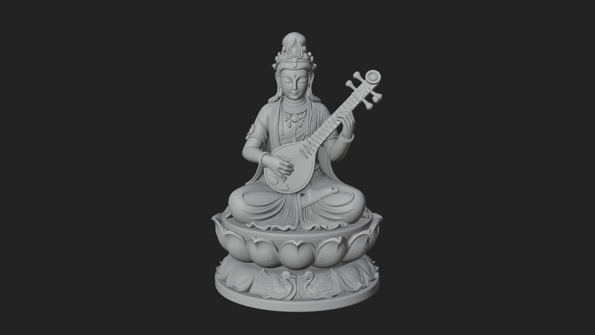 Saraswati with Veena Statue Design 2 3D Print Model 3D Model