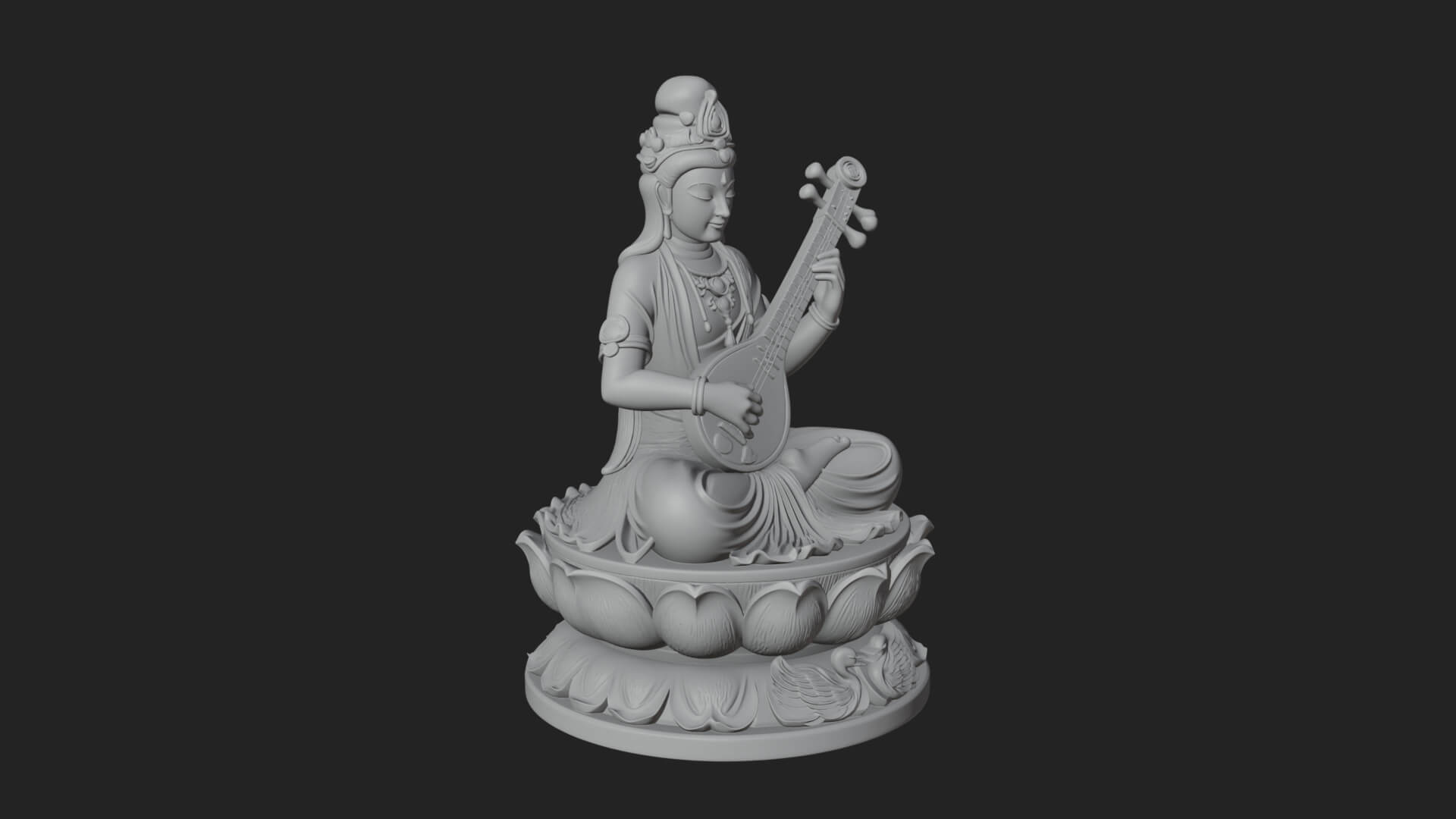 Saraswati with Veena Statue Design 2 3D Print Model 3D Model