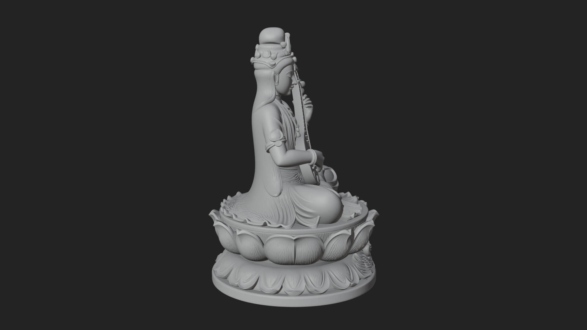 Saraswati with Veena Statue Design 2 3D Print Model 3D Model