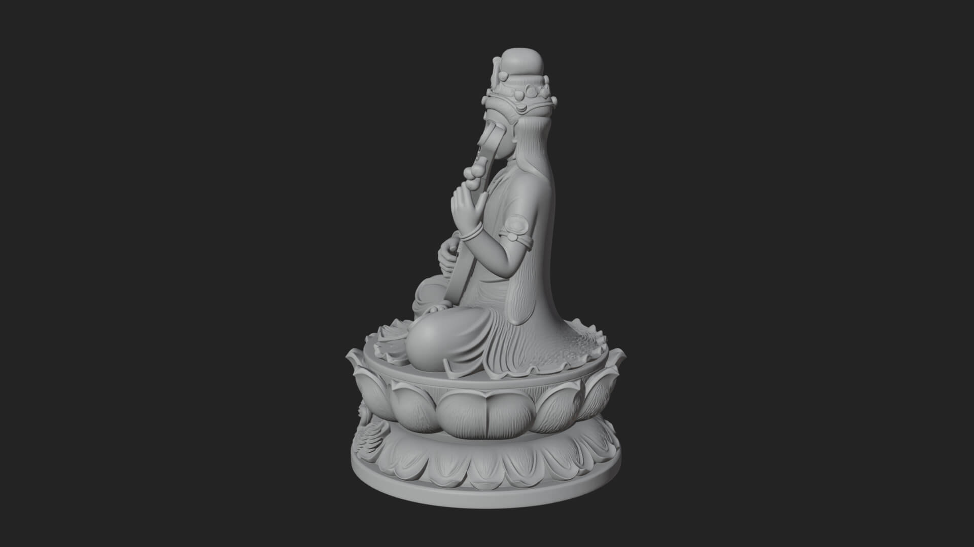 Saraswati with Veena Statue Design 2 3D Print Model 3D Model