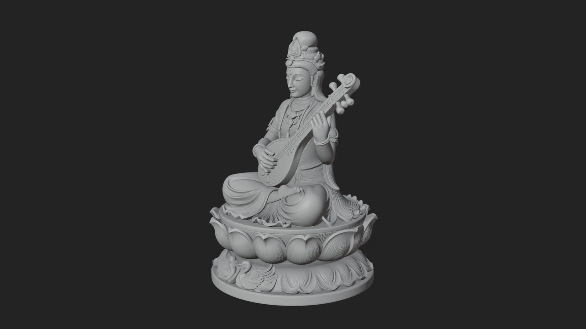 Saraswati with Veena Statue Design 2 3D Print Model 3D Model