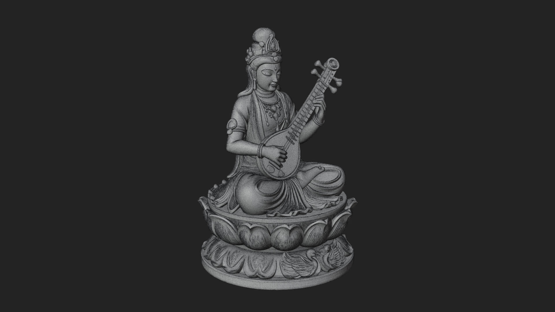 Saraswati with Veena Statue Design 2 3D Print Model 3D Model