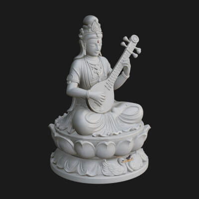 Saraswati with Veena Statue Design 2 3D Print Model