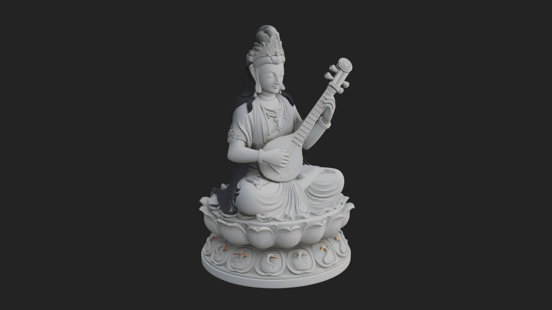 Saraswati with Veena Statue Design 3 3D Print Model 3D Model