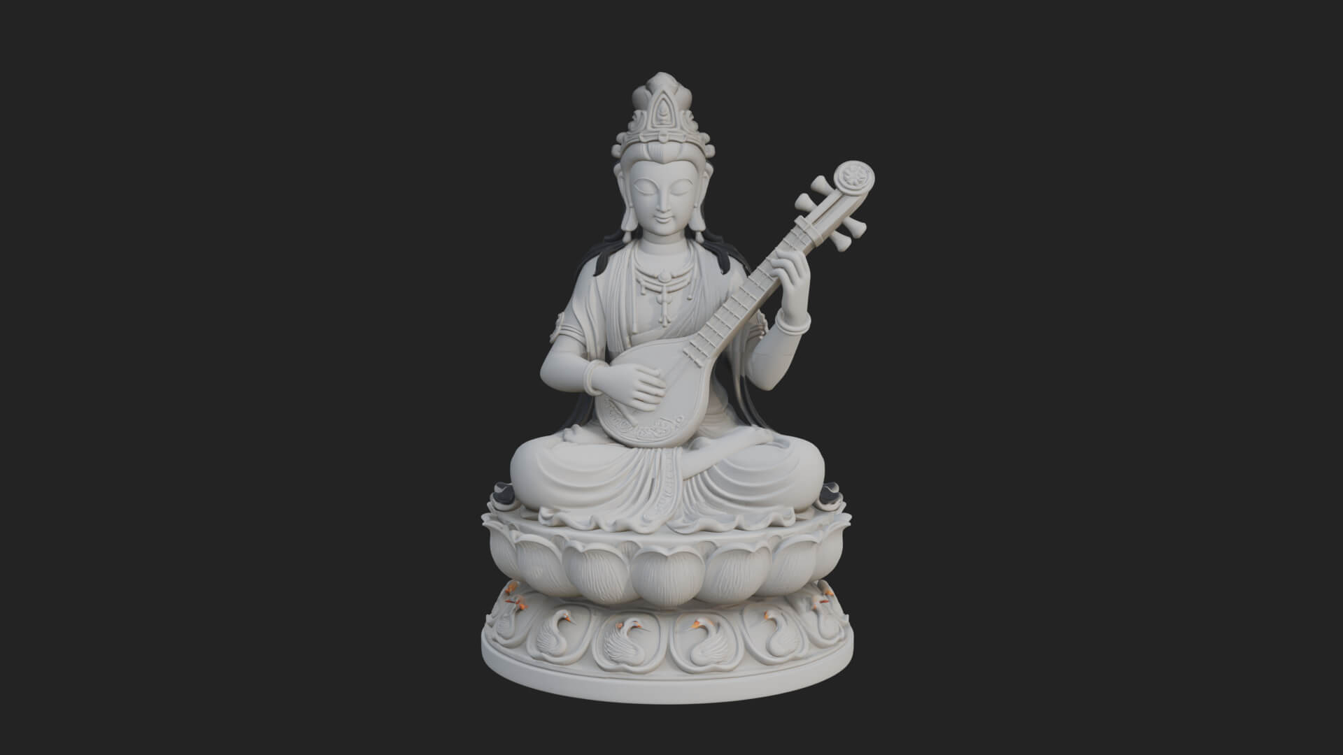 Saraswati with Veena Statue Design 3 3D Print Model 3D Model