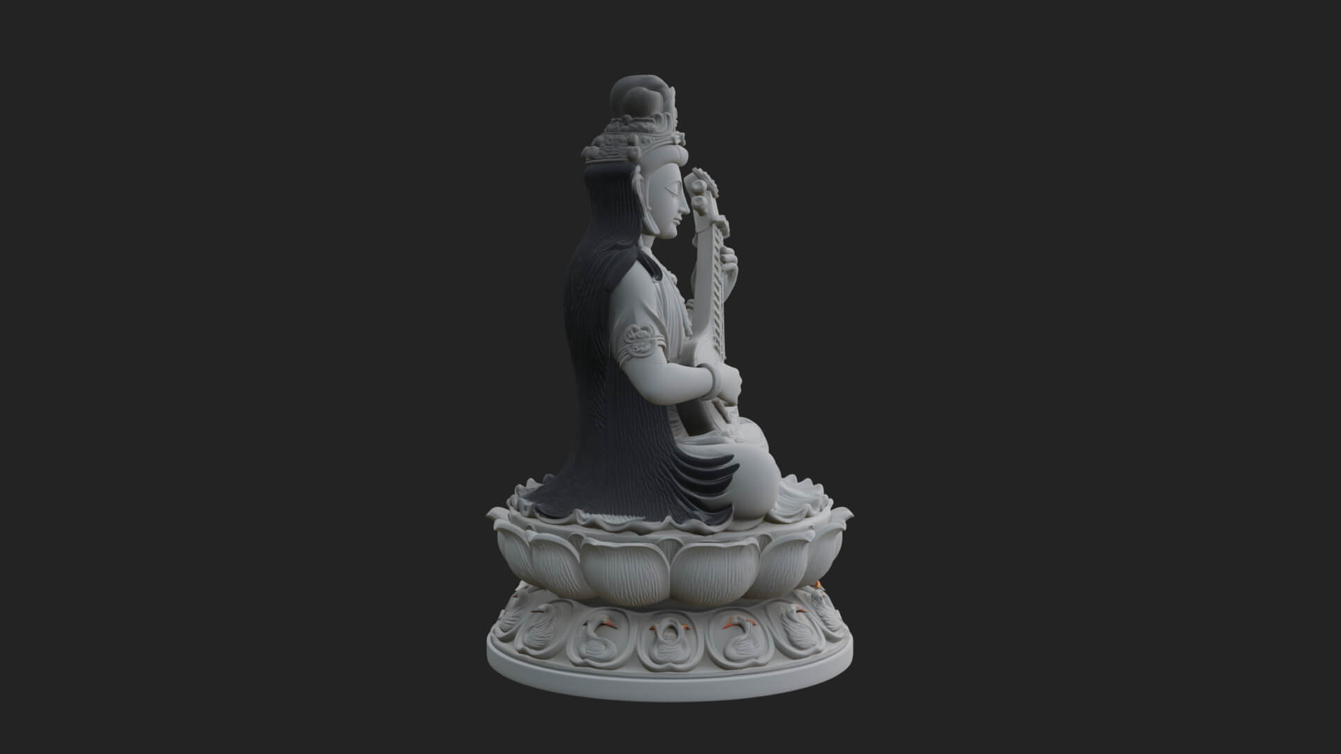 Saraswati with Veena Statue Design 3 3D Print Model 3D Model