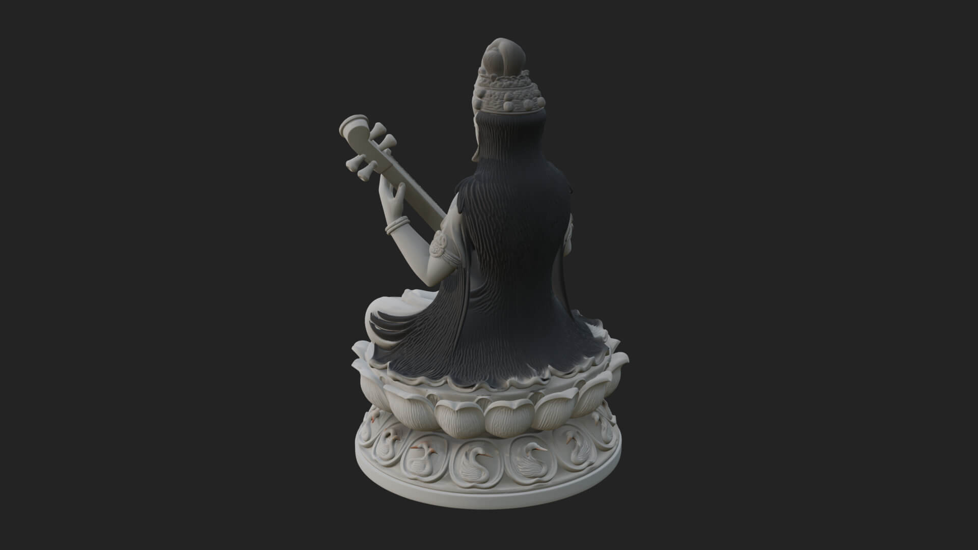 Saraswati with Veena Statue Design 3 3D Print Model 3D Model
