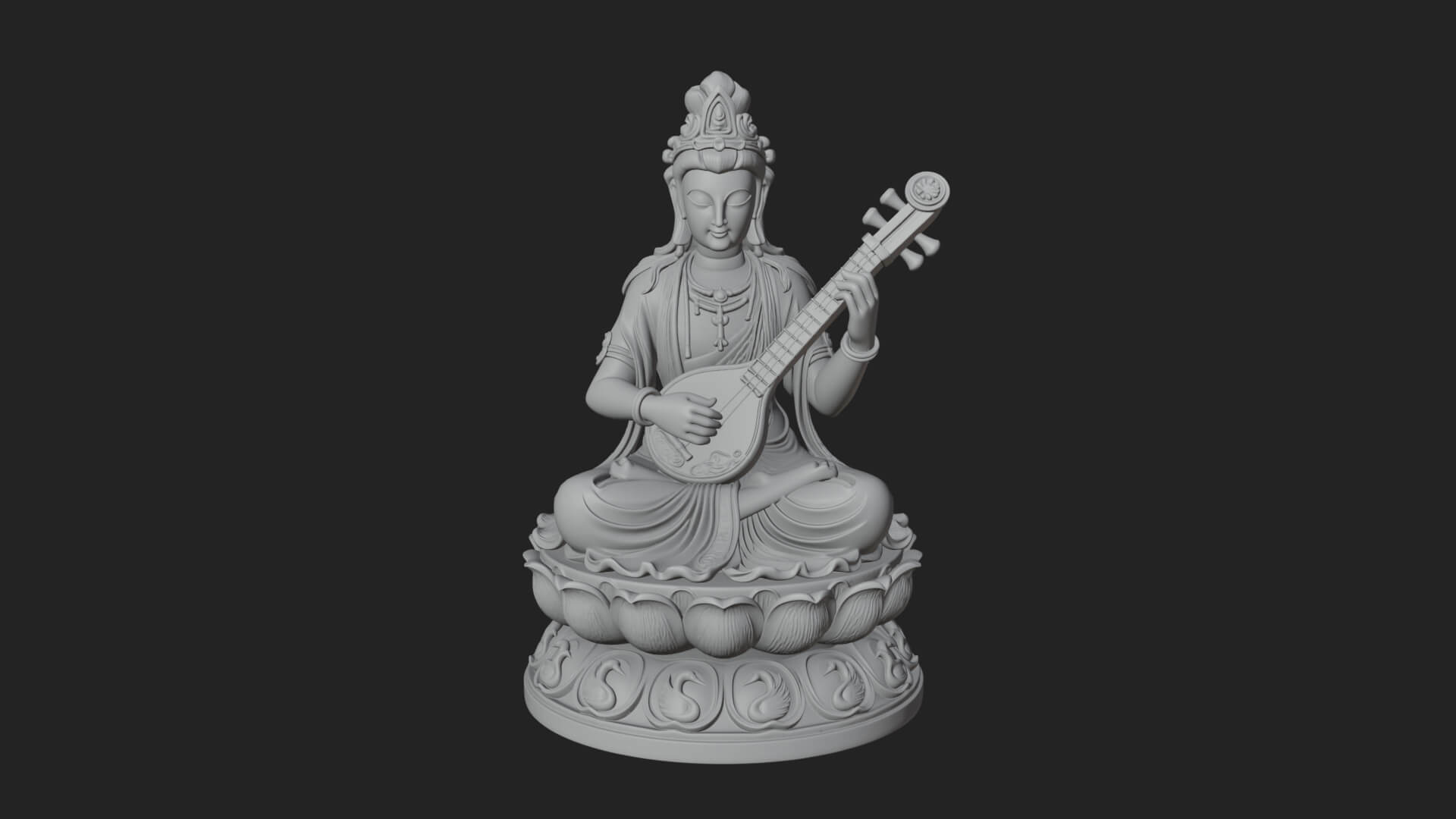 Saraswati with Veena Statue Design 3 3D Print Model 3D Model