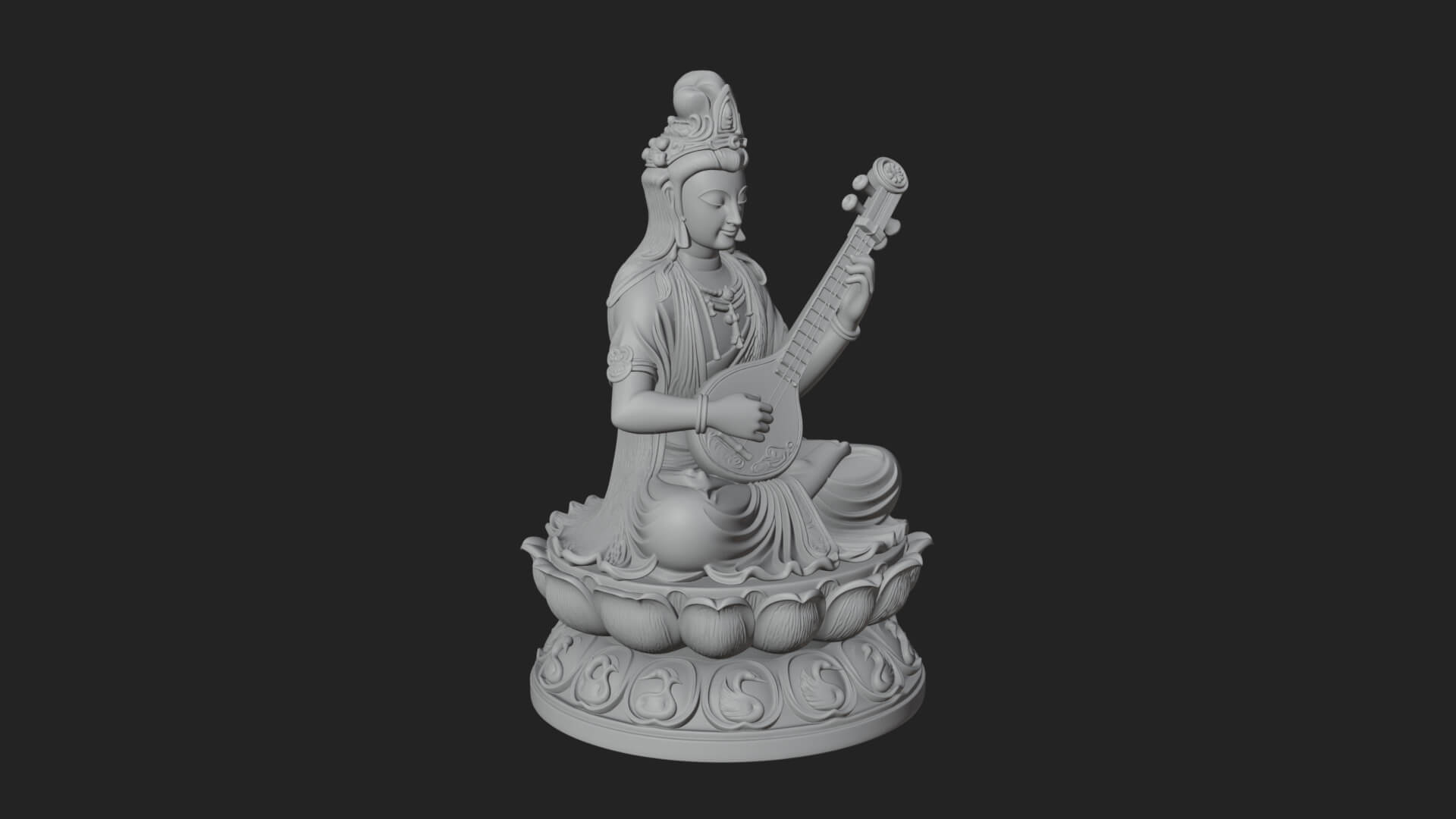 Saraswati with Veena Statue Design 3 3D Print Model 3D Model