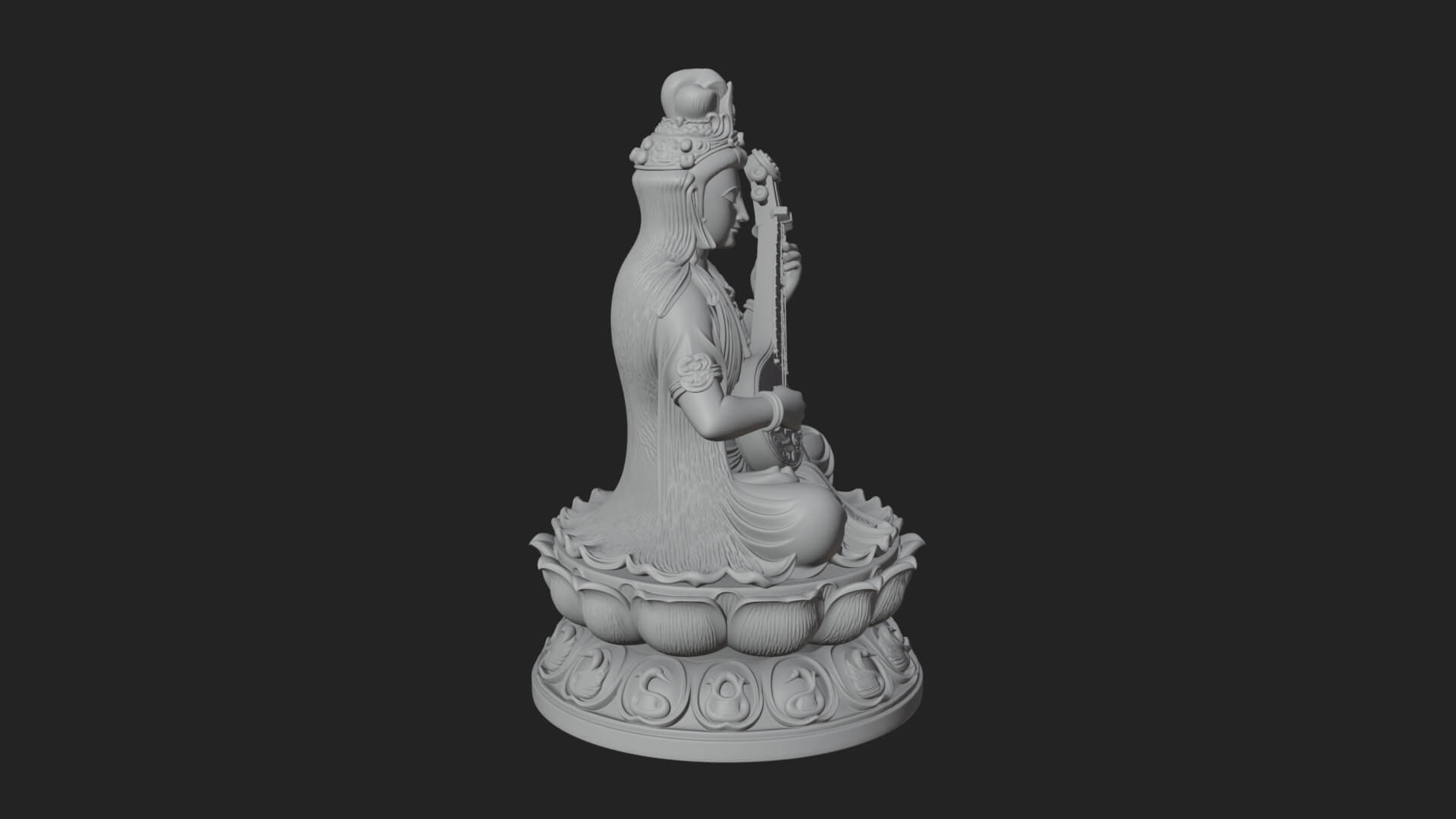 Saraswati with Veena Statue Design 3 3D Print Model 3D Model
