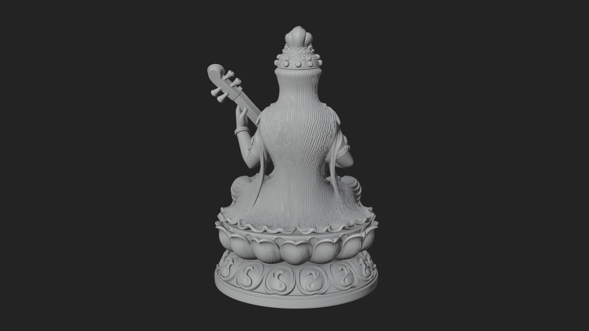 Saraswati with Veena Statue Design 3 3D Print Model 3D Model