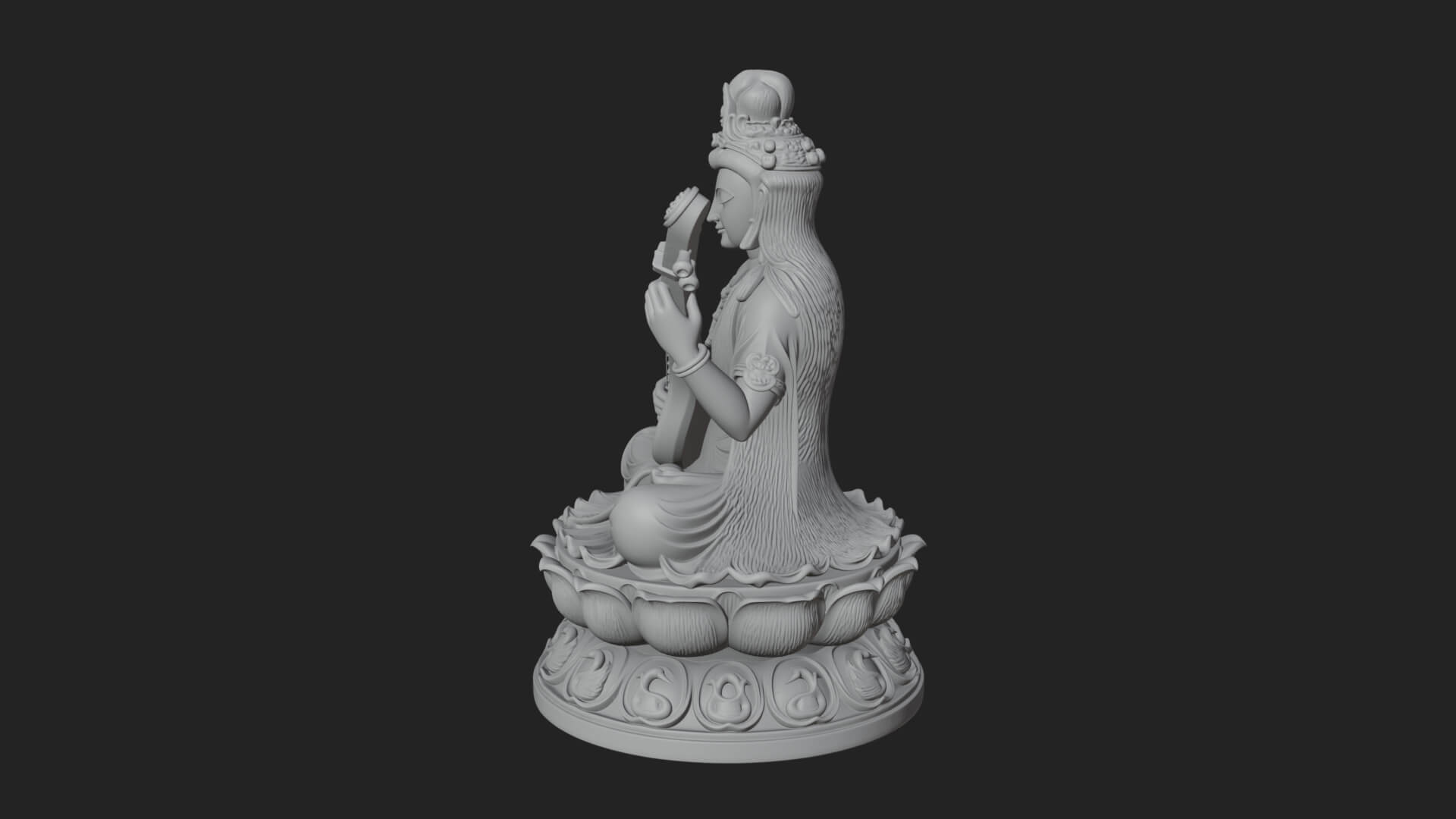Saraswati with Veena Statue Design 3 3D Print Model 3D Model