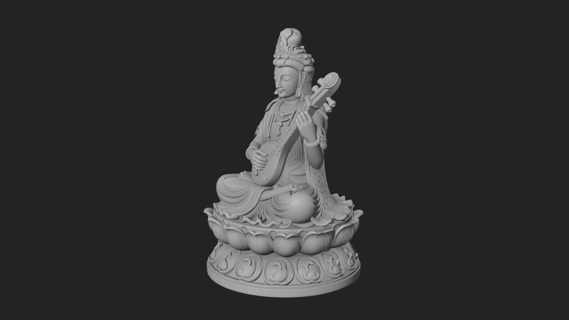 Saraswati with Veena Statue Design 3 3D Print Model 3D Model