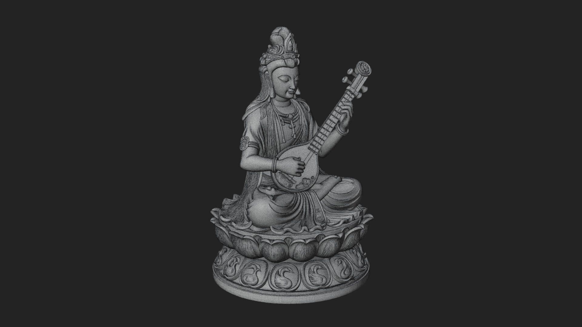 Saraswati with Veena Statue Design 3 3D Print Model 3D Model