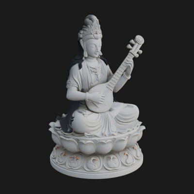 Saraswati with Veena Statue Design 3 3D Print Model