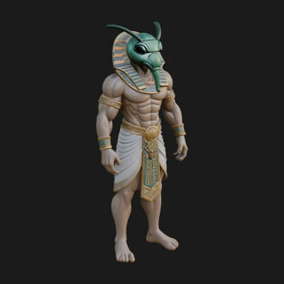 Scarab-Headed Egyptian God Statue Design 1 3D Print Model