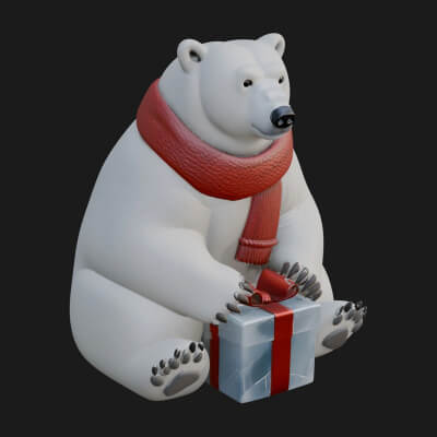Scarf Wearing Polar Bear Statue Design 1 3D Print Model