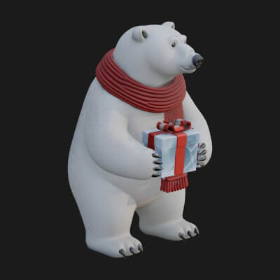 Scarf-Wearing Polar Bear Statue Design 2 3D Print Model