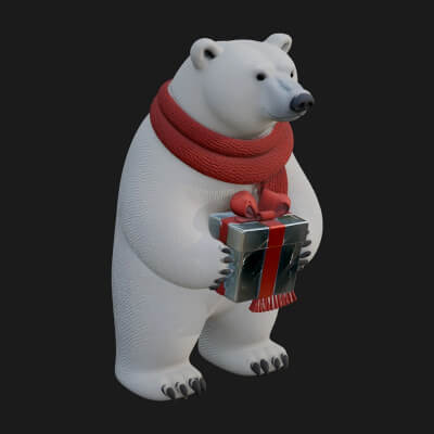 Scarf-Wearing Polar Bear Statue Design 3 3D Print Model