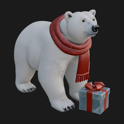 Scarf Wearing Polar Bear Statue Design 4 3D Print Model