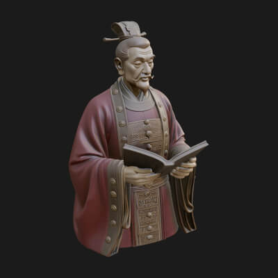 Scholar with Book Bust Design 2 3D Print Model