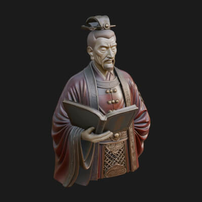 Scholar with Book Bust Design 4 3D Print Model