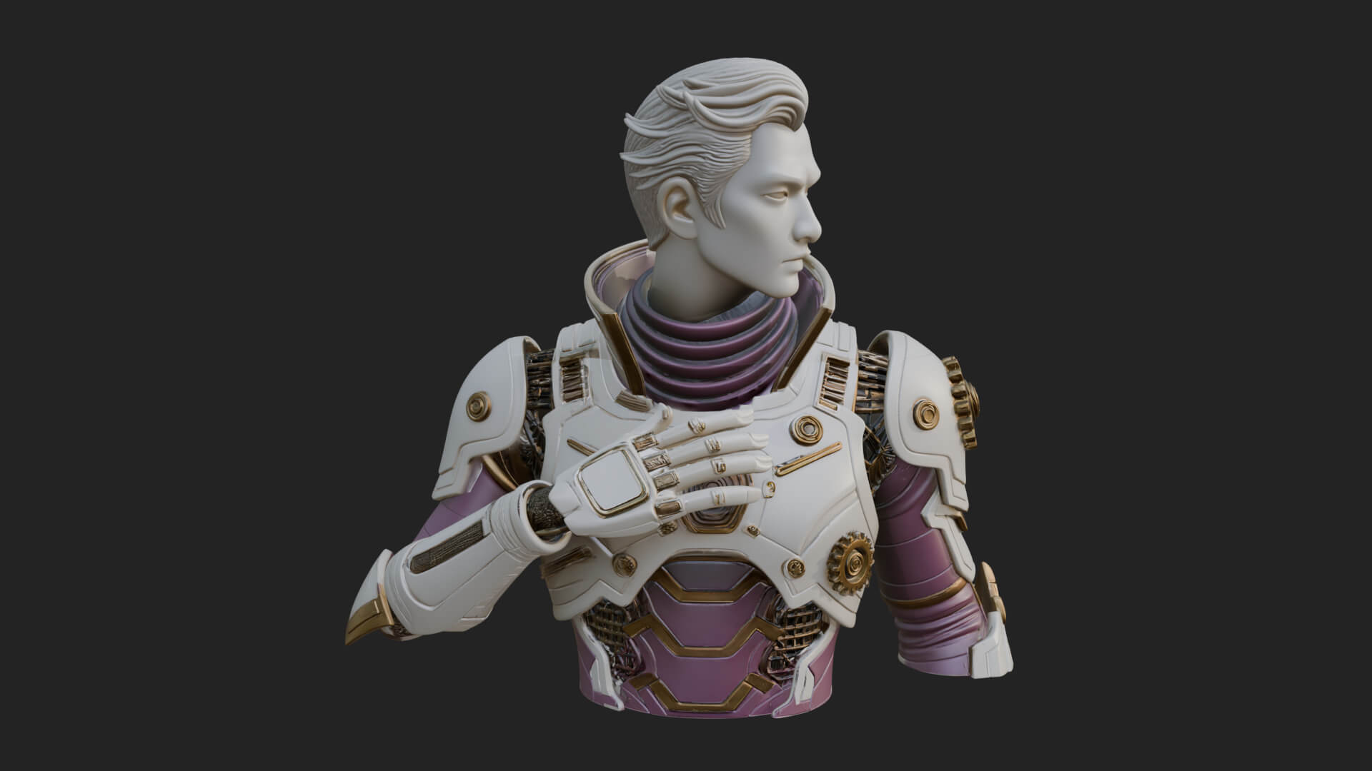 Sci Fi Armored Man Bust Design 14 3D Print Model 3D Model