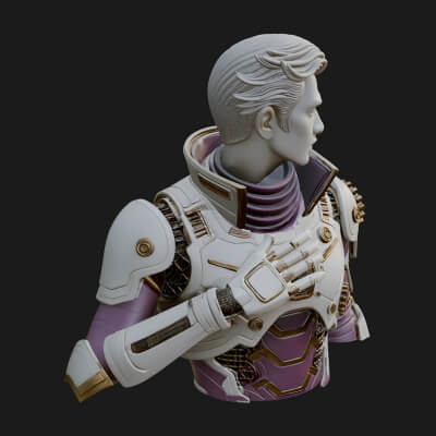 Sci Fi Armored Man Bust Design 14 3D Print Model