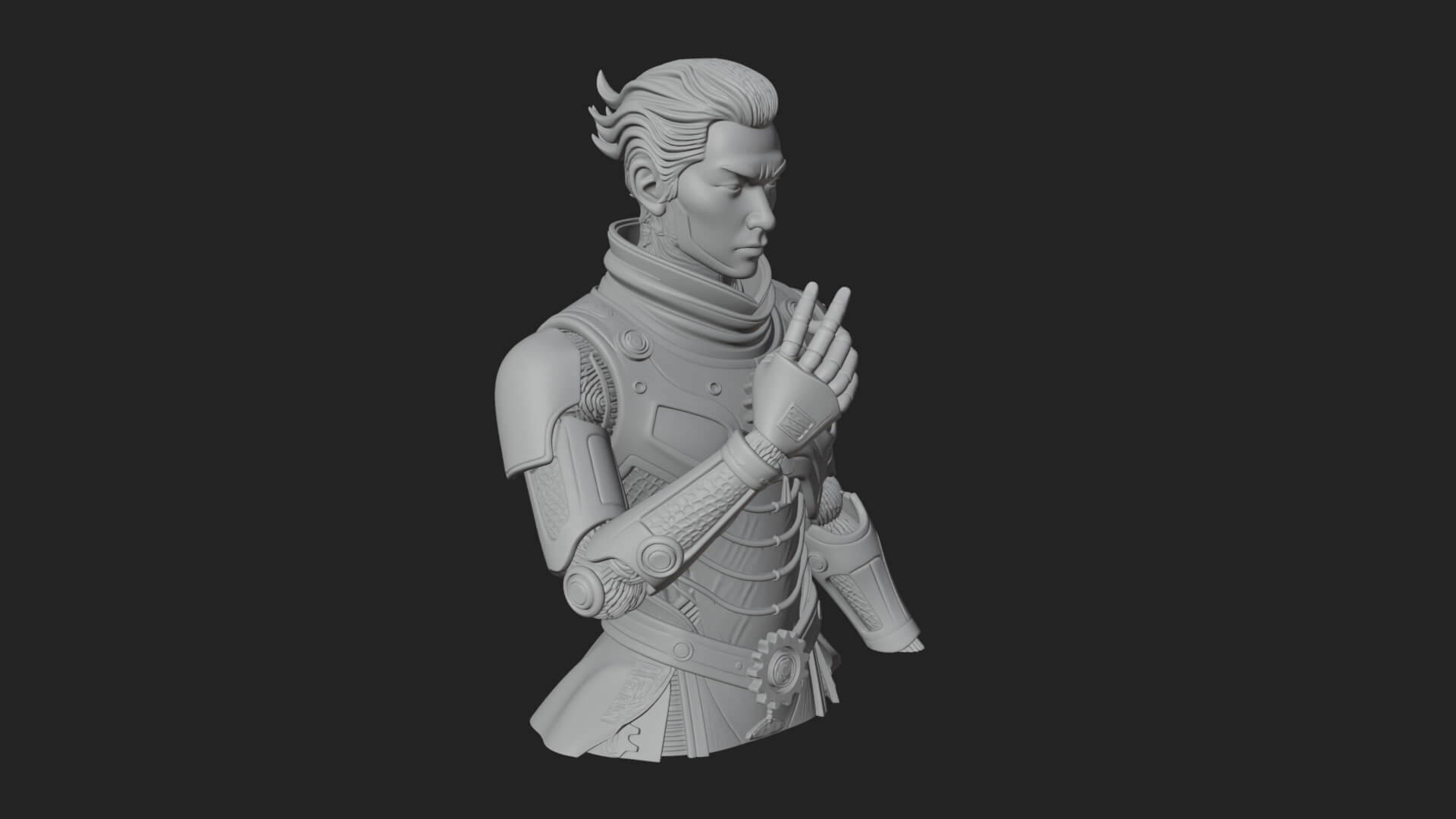 Sci Fi Armored Man Bust Design 2 3D Print Model 3D Model