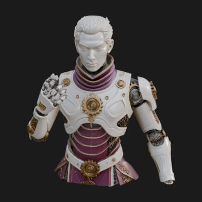Sci Fi Armored Man Bust Design 2 3D Print Model