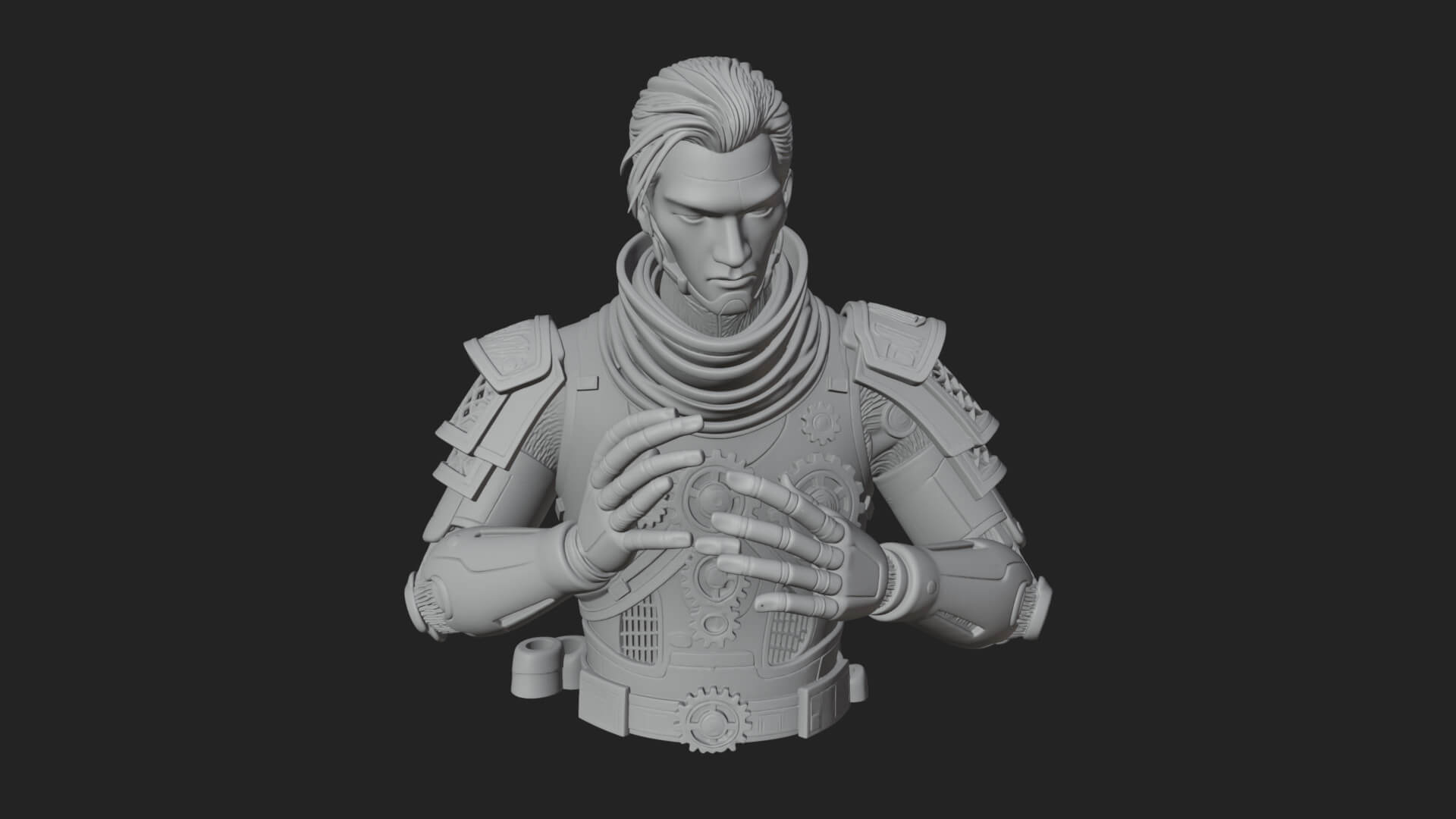 Sci Fi Armored Man Bust Design 3 3D Print Model 3D Model